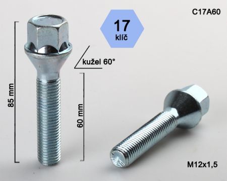 Skrutka M12 x 1,5 • kužel 60° • 17 mm kľúč