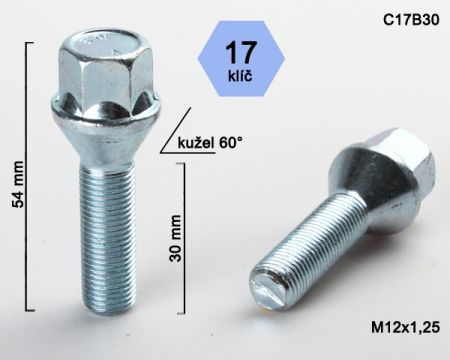 Skrutka M12 x 1,25 • kužel 60°, závit 30 mm