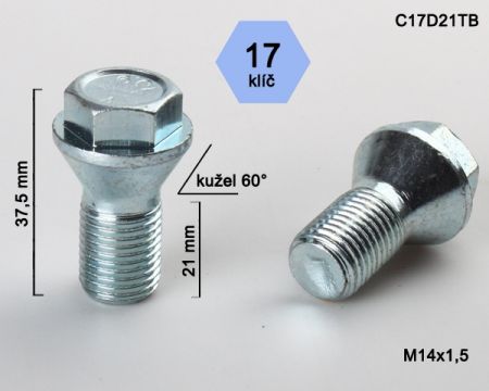 Skrutka s nízkou hlavou (7 mm) M14 x 1,5 • kužel 60°, závit 21 mm