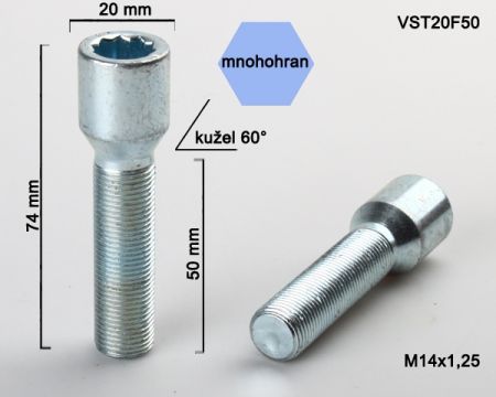 Hviezdicová skrutka M14 x 1,25 • kužel 60° • vonkajší priemer 20 mm