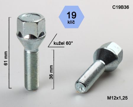 Skrutka M12 x 1,25 • kužel 60°, závit 36 mm
