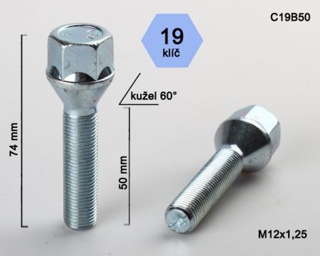 Skrutka M12 x 1,25 • kužel 60°, závit 50 mm