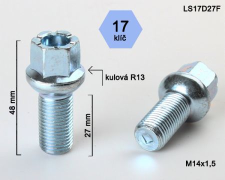 Skrutka M14 x 1,5 s dutou hlavou • guľa (polomer 13 mm) • 17 mm kľúč