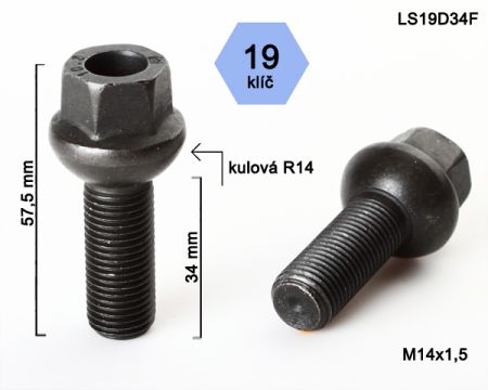 Skrutka M14 x 1,5 s dutou hlavou • guľa (polomer 14 mm) • 19 mm kľúč