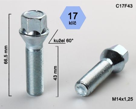 Skrutka M14 x 1,25 • kužel 60°, závit 43 mm