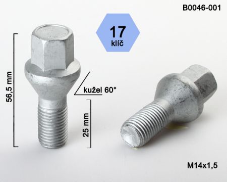Skrutka M14 x 1,5 • kužel 60° • 17 mm kľúč
