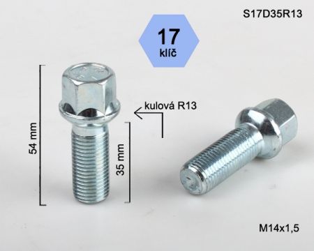 Skrutka M14 x 1,5 • guľa (polomer 13 mm), závit 35 mm