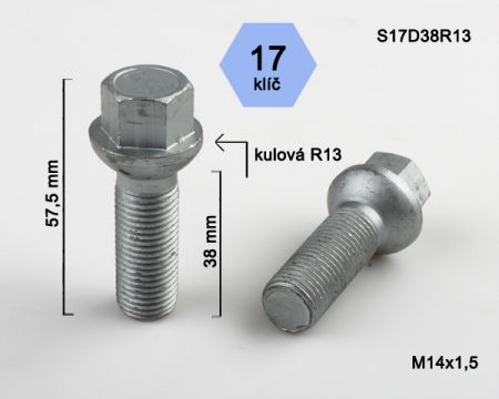 Skrutka M14 x 1,5 • guľa (polomer 13 mm), závit 38 mm
