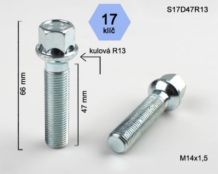Skrutka M14 x 1,5 • guľa (polomer 13 mm), závit 47 mm
