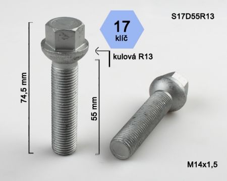 Skrutka M14 x 1,5 • guľa (polomer 13 mm), závit 55 mm