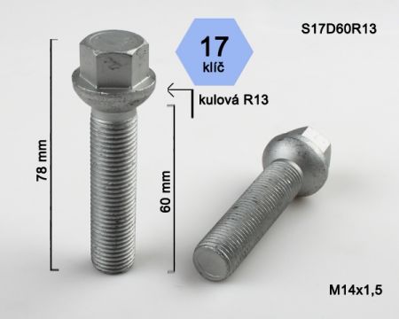 Skrutka M14 x 1,5 • guľa (polomer 13 mm), závit 60 mm