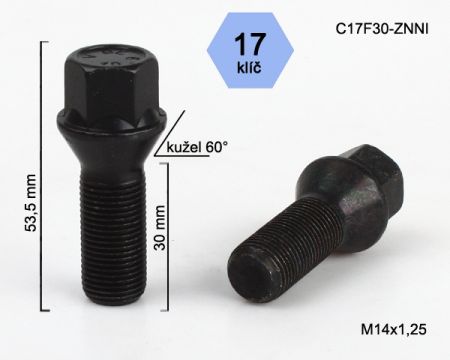 Skrutka M14 x 1,25 • kužel 60°, závit 30 mm