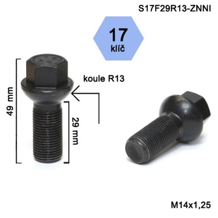 Skrutka M14 x 1,25 mm • guľa R13, závit 29 mm