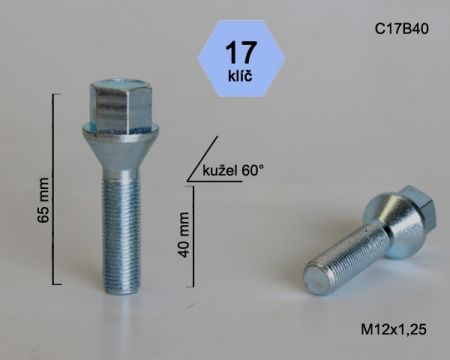 Skrutka M12 x 1,25 • kužel 60°, závit 40 mm