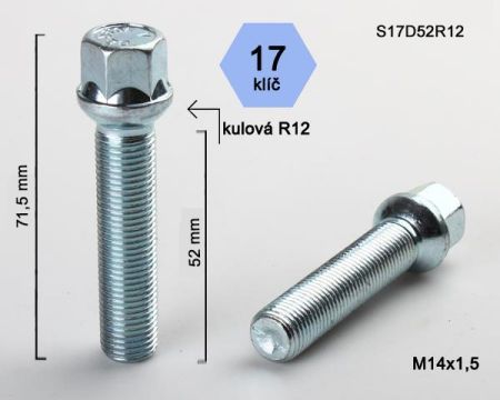 Skrutka M14 x 1,5 • guľa (polomer 12 mm), závit 52 mm