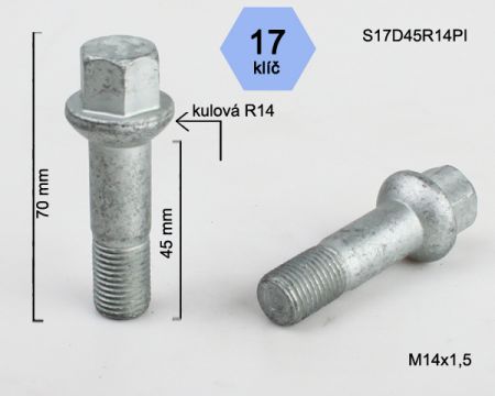 Skrutka M14 x 1,5 • guľa (polomer 14 mm), driek so závitom 45 mm
