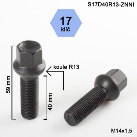 Skrutka M14 x 1,5 • guľa (polomer 13 mm), závit 40 mm