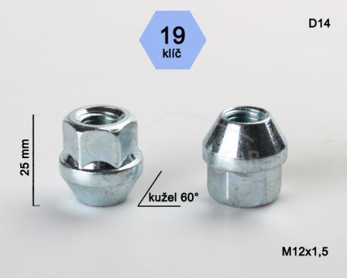 Otvorená matica rozmer : M12x1,5 kužel, kľúč 19, výška 25mm