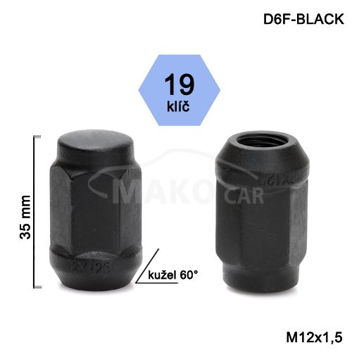 Zatvorená matica čierna rozmer : M12x1,5 kužel, kľúč 19, výška 35mm