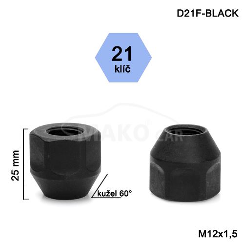 Otvorená matica čierna rozmer : M12x1,5 kužel, kľúč 21, výška 25mm